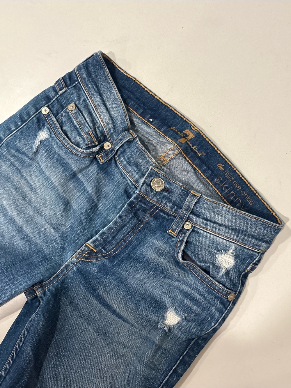 7 For All Mankind Women’s Mid Rise Ankle Skinny Jeans size 24 tattered